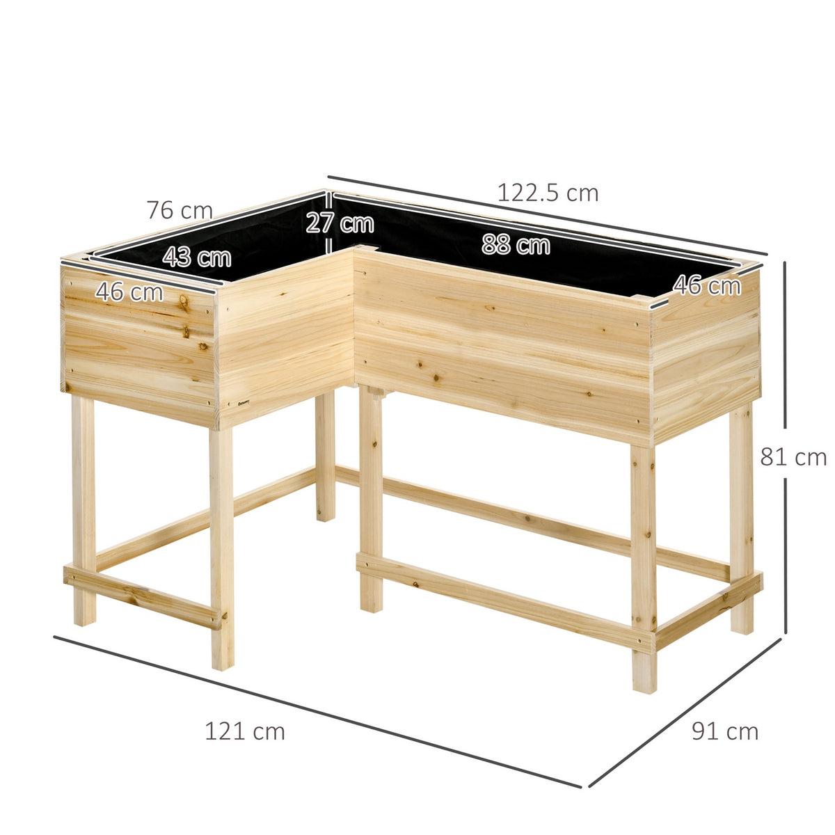 Raised Bed Wooden Plant Box With Irrigation System Non-Woven Fabric Flower Box Flower Pot Herb Bed Natural 122 X 91 X 81 Cm