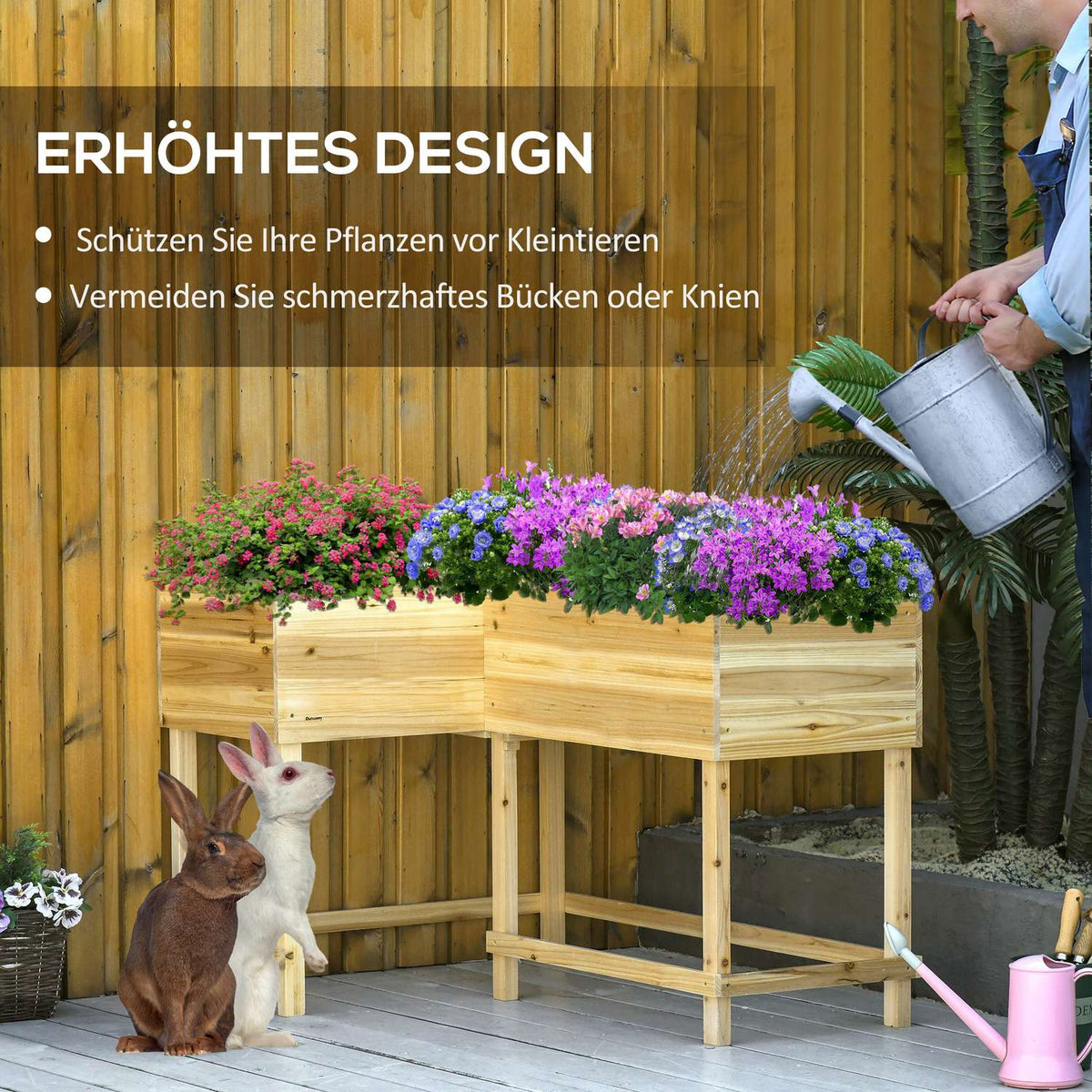 Raised Bed Wooden Plant Box With Irrigation System Non-Woven Fabric Flower Box Flower Pot Herb Bed Natural 122 X 91 X 81 Cm