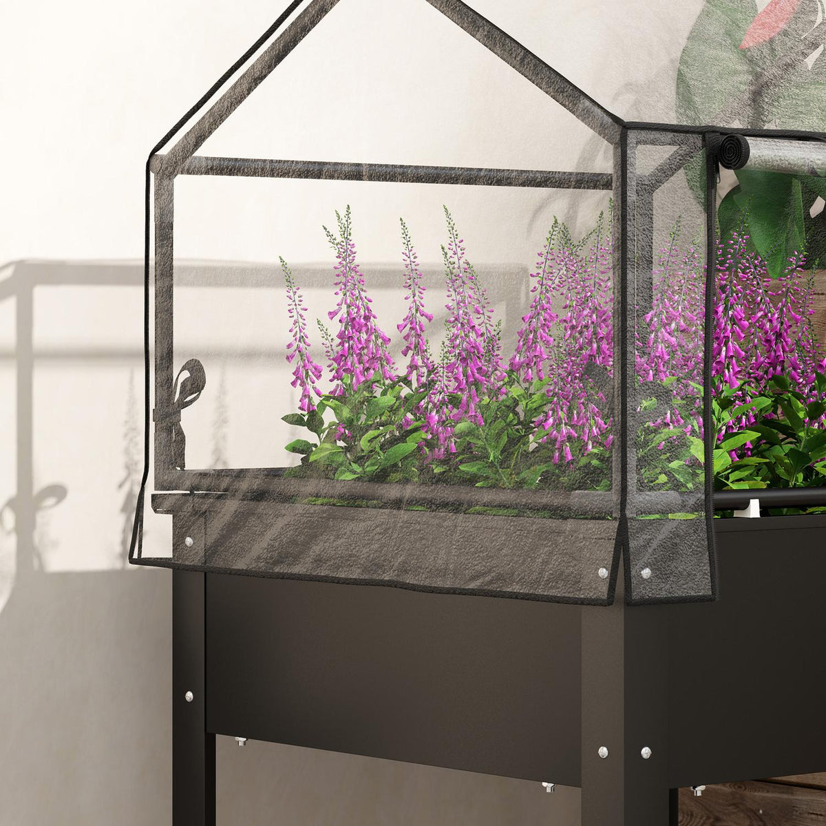 Raised Bed with Cover, Raised Herb Bed with Drainage Holes, Metal Plant Box, Weather Resistant Vegetable Bed, Garden Bed, Plant Bed for Garden, Balcony, 60 x 60 x 120 cm, Black
