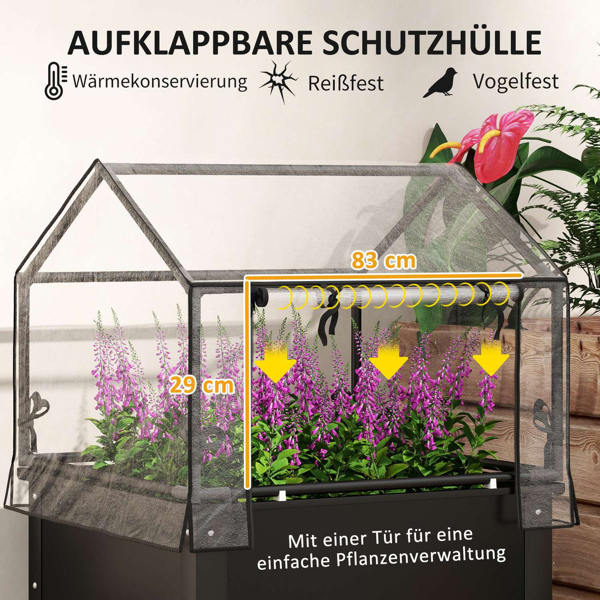 Raised Bed with Cover, Raised Herb Bed with Drainage Holes, Metal Plant Box, Weather Resistant Vegetable Bed, Garden Bed, Plant Bed for Garden, Balcony, 60 x 60 x 120 cm, Black