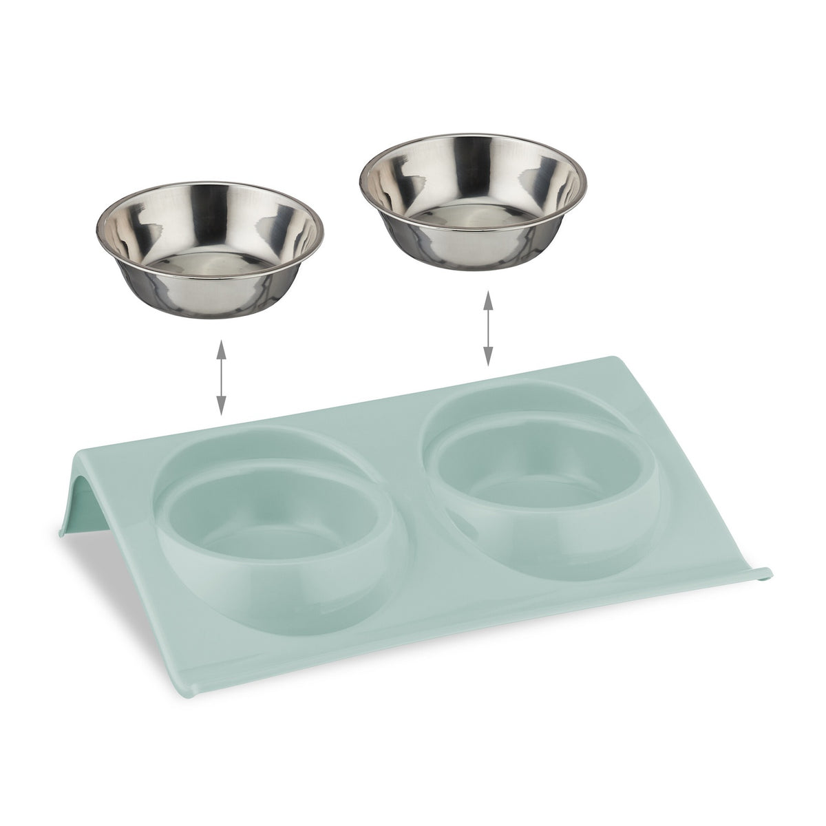 Raised Double Pet Bowl Stand with Food Catcher Rim