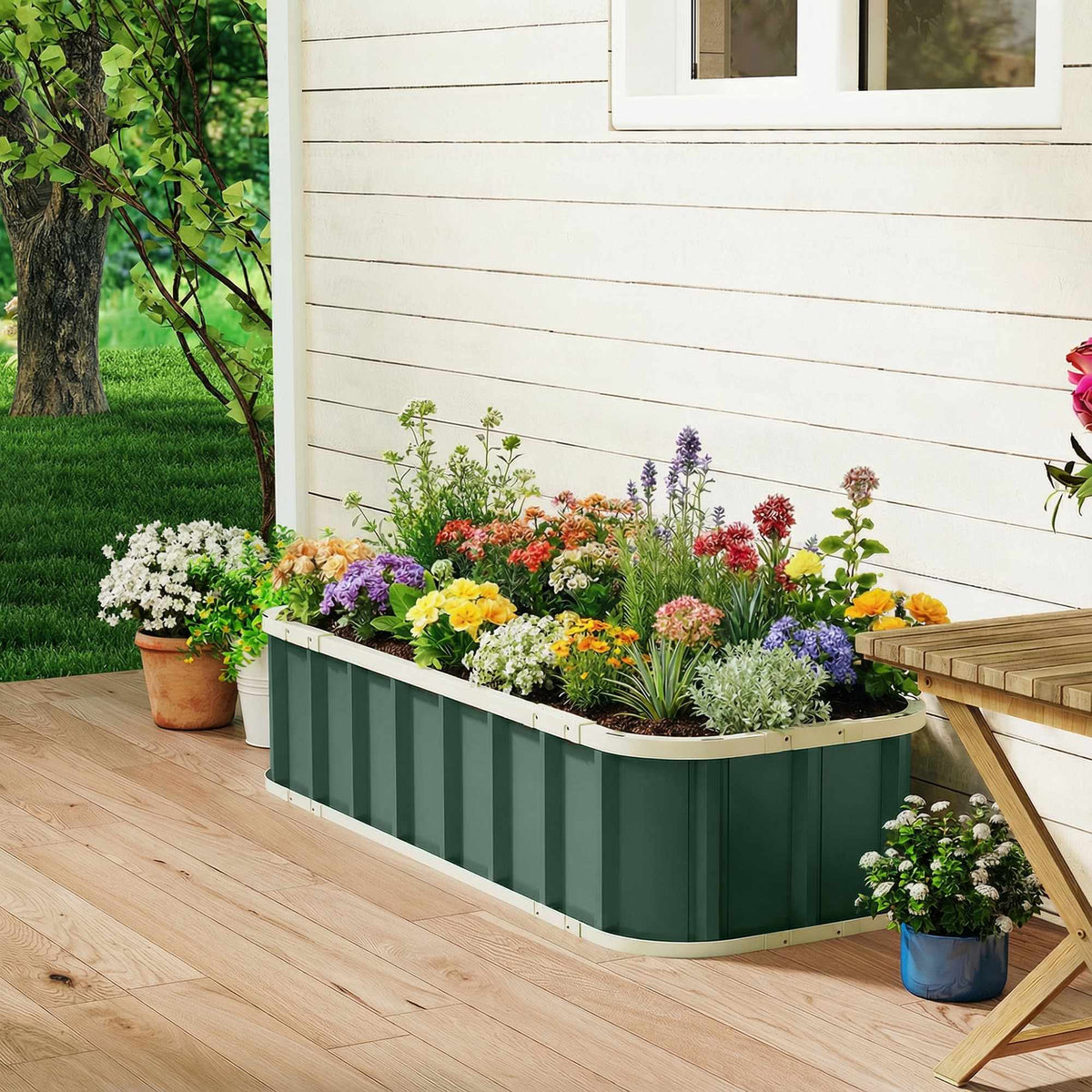 Raised Garden Bed, Galvanized Steel, Light Green, 136x52x31 cm
