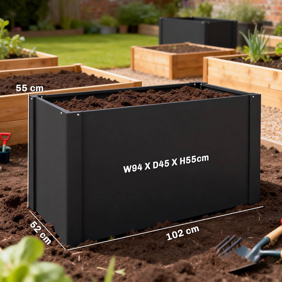 Raised Garden Bed, Open Base, Galvanized Steel, 102x52x55 cm