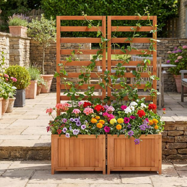 Raised Garden Bed Planter With Trellis, Spruce Wood