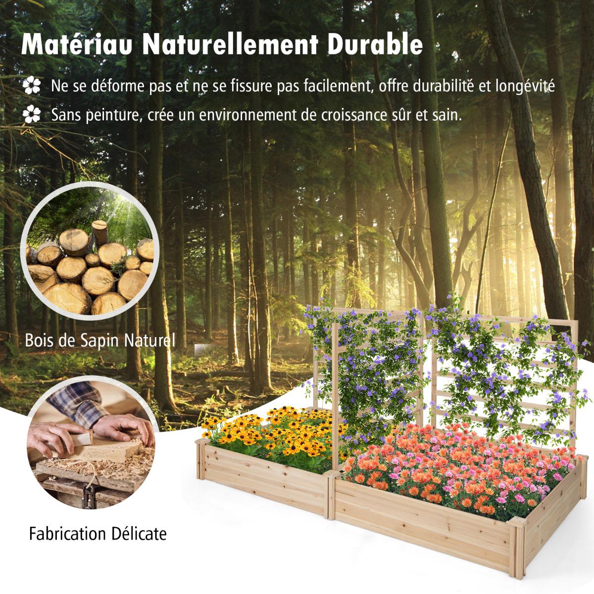 Raised Garden Bed With Trellis, Fir Wood, 222x114x110 cm