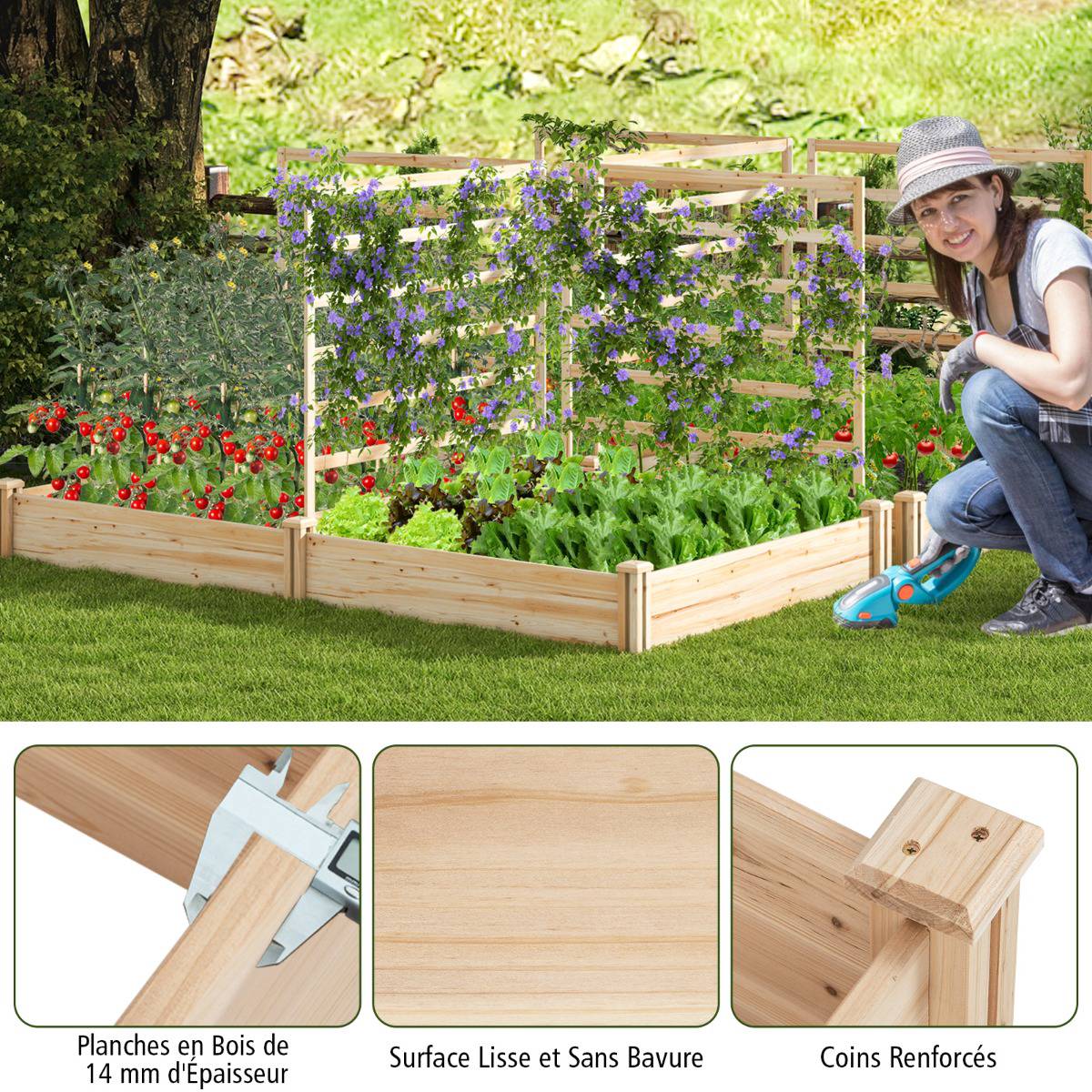 Raised Garden Bed With Trellis, Fir Wood, 222x114x110 cm