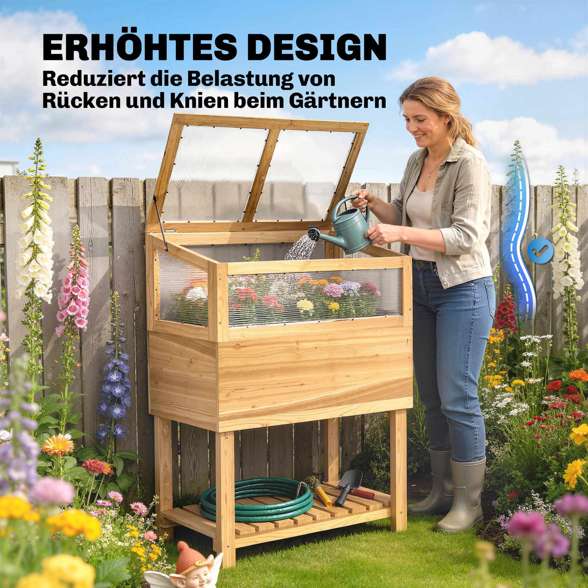 Raised Garden Bed with Cold Frame, Wood, 75L Capacity