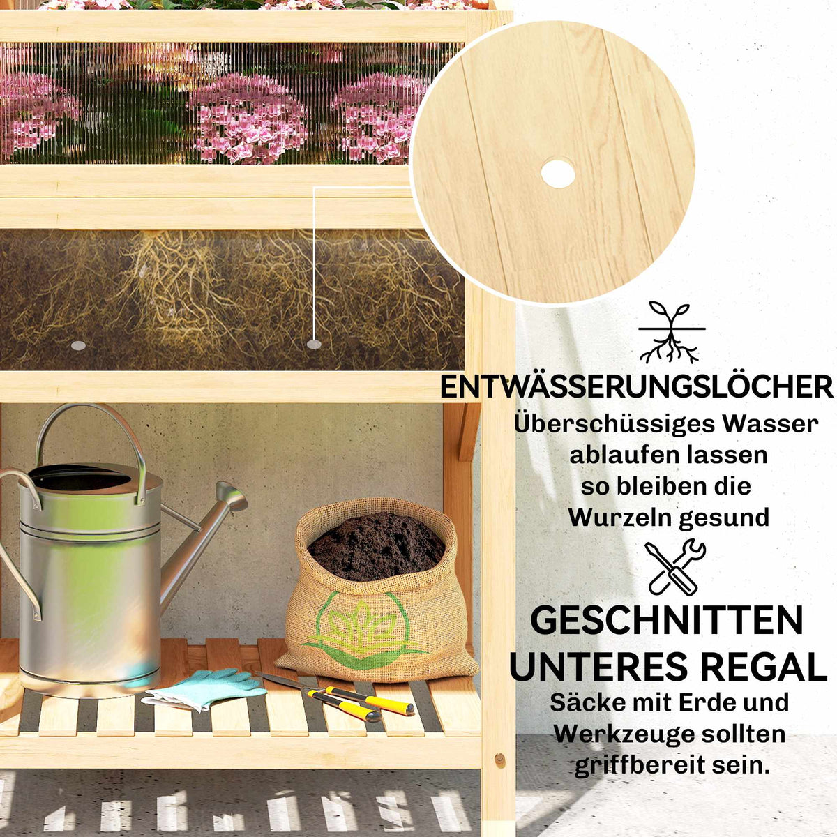 Raised Garden Bed with Cold Frame, Wood, Foldable Shelf