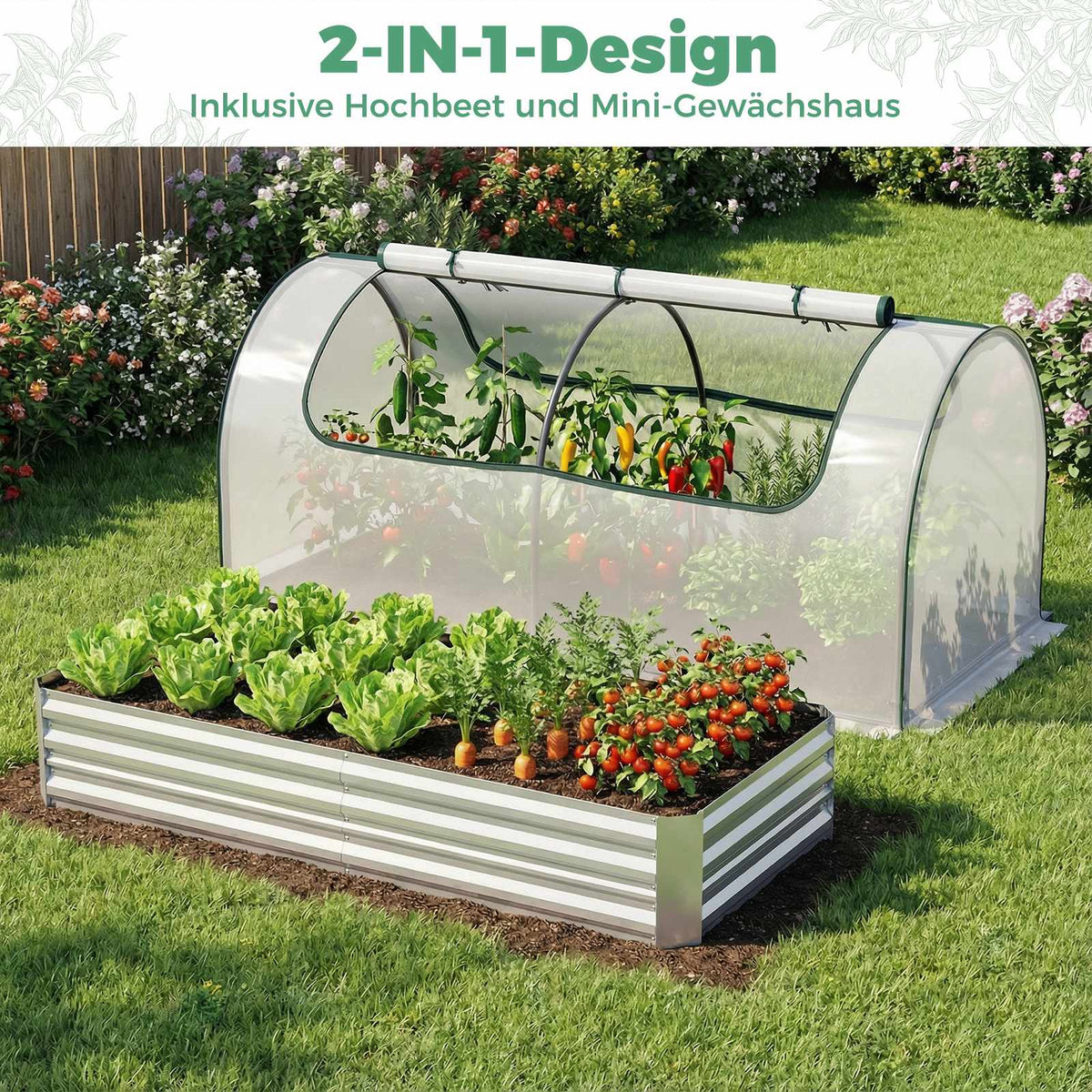 Raised Garden Bed with Removable PVC Greenhouse Cover