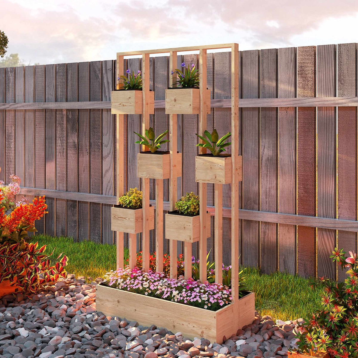Raised Garden Bed with Trellis, Natural Wood, 90x45x170 cm
