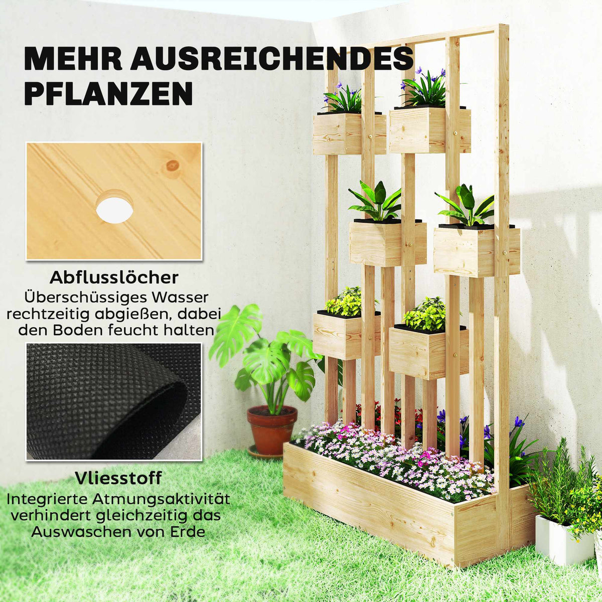 Raised Garden Bed with Trellis, Natural Wood, 90x45x170 cm