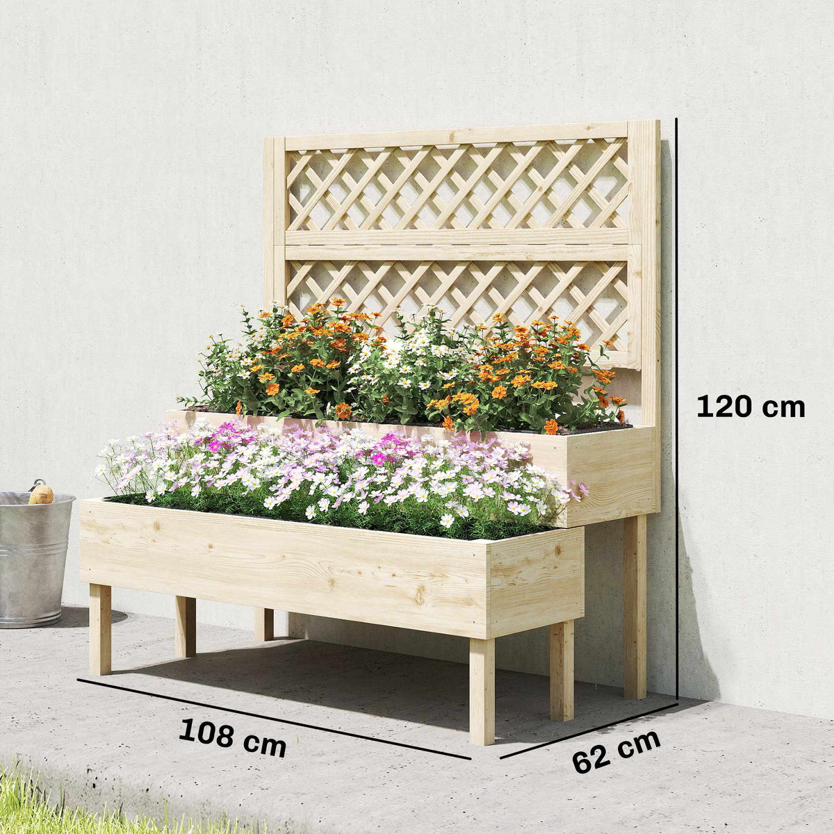 Raised Garden Bed with Trellis, Tiered Wood Planter Box