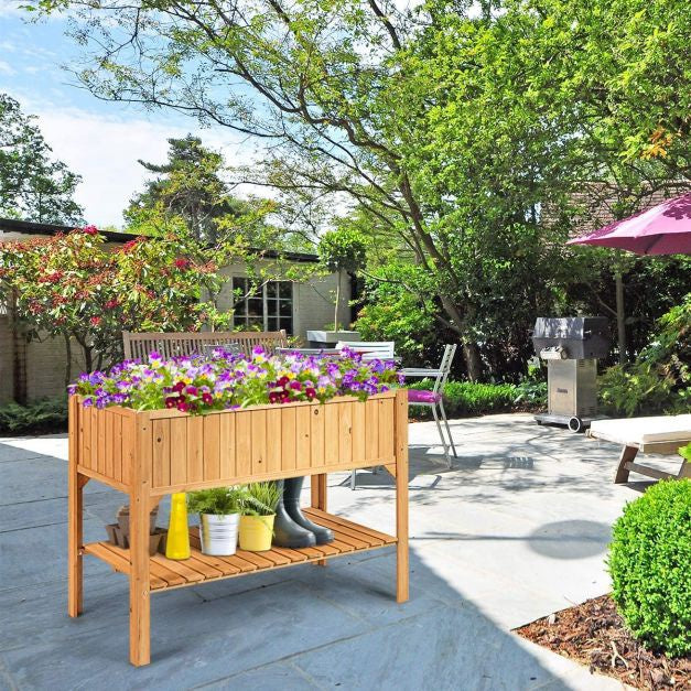 Raised Garden Planter Box, Fir Wood, Lower Shelf, 47 in