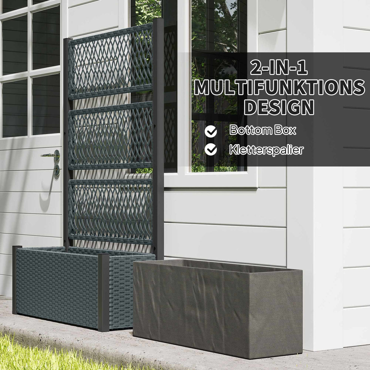 Raised Planter Box with Trellis, Dark Grey, 90x35x148 cm