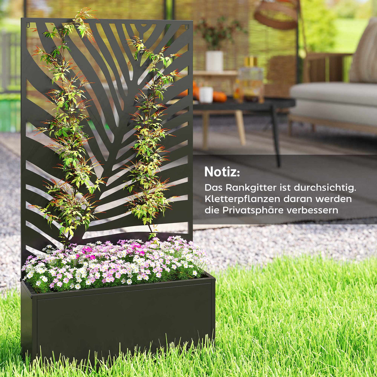 Raised Planter Box with Trellis, Metal, 61 x 23 x 113 cm