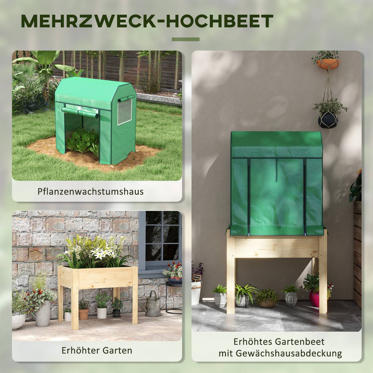 Raised Wooden Bed With Greenhouse, Raised Cold Frame, Herb Bed With Non-Woven Fabric, Natural/Green, 86X60X165Cm