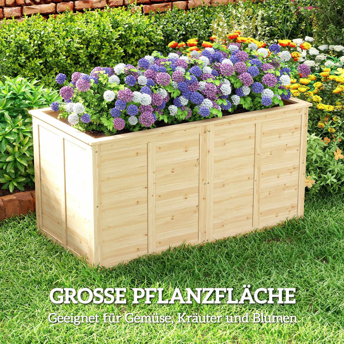 Raised Wooden Garden Bed, 152x77x77 cm, Open Base