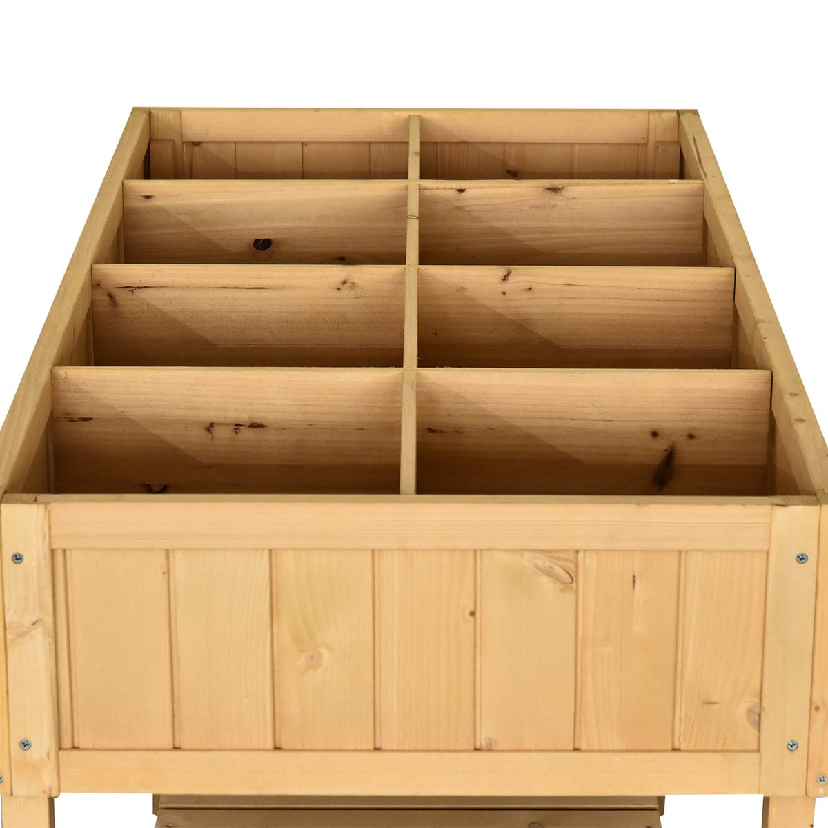 Raised bed 8 compartments planting table flower box fir wood 1 shelf + drain