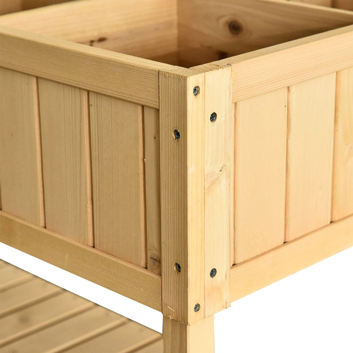 Raised bed 8 compartments planting table flower box fir wood 1 shelf + drain