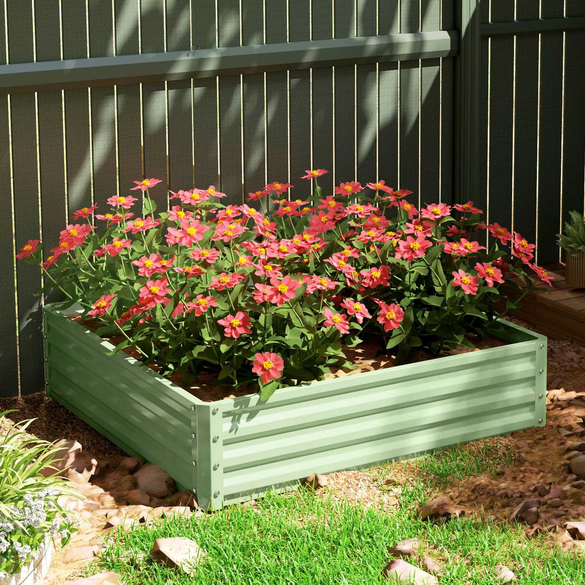 Raised bed, flower box, vegetable bed, planter, herb bed for garden, terrace, balcony, steel, green, 120 x 120 x 30 cm |