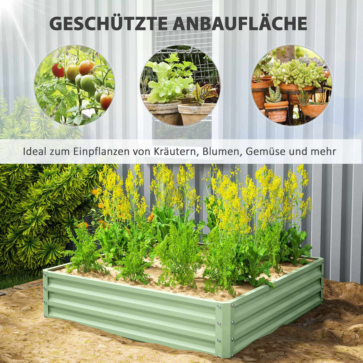 Raised bed, flower box, vegetable bed, planter, herb bed for garden, terrace, balcony, steel, green, 120 x 120 x 30 cm |