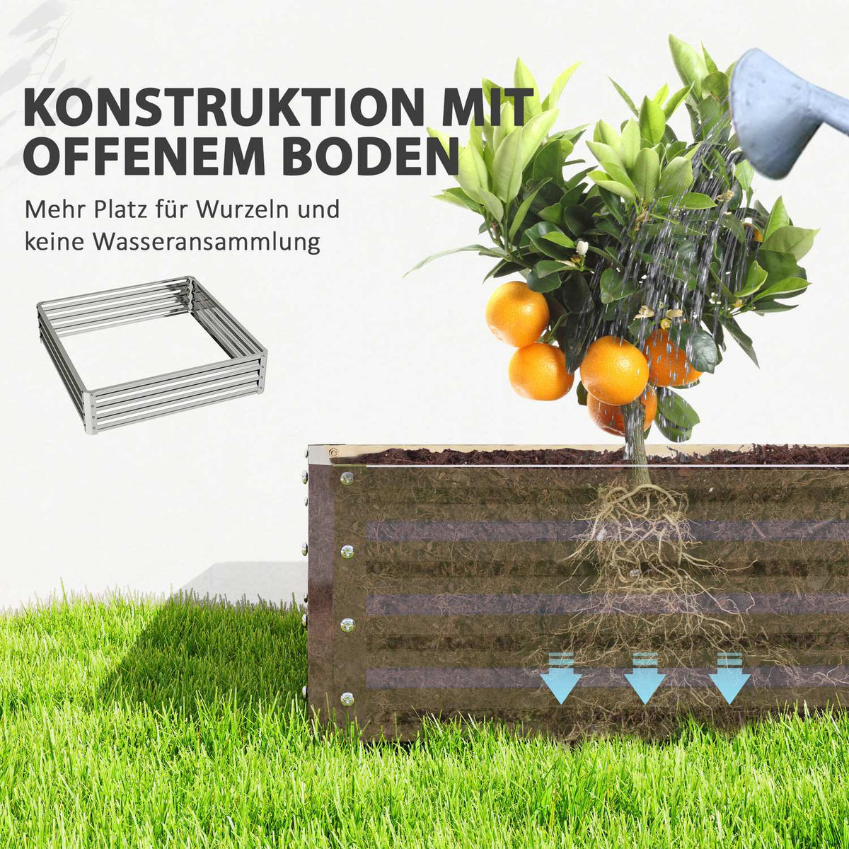 Raised bed, flower box, vegetable bed, planter, herb bed for garden, terrace, balcony, steel, silver, 120 x 120 x 30 cm |