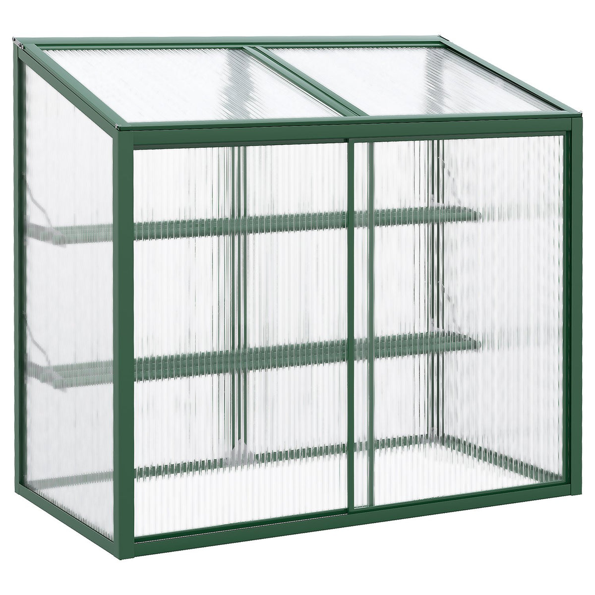 Raised bed, greenhouse with sliding door, shelves, cold frame, plant bed with opening roof, aluminum + polycarbonate, 110 x 60 x 98.5 cm