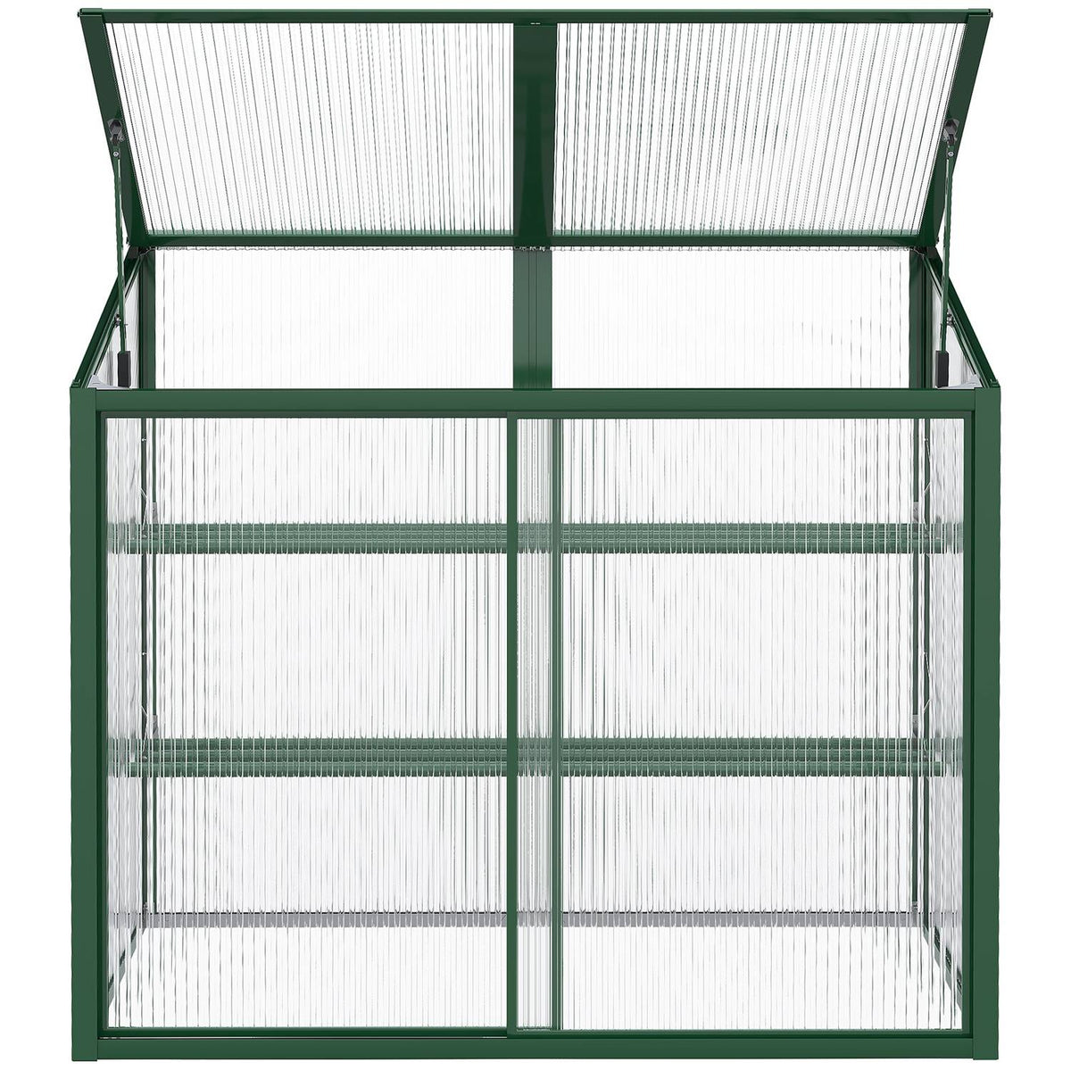 Raised bed, greenhouse with sliding door, shelves, cold frame, plant bed with opening roof, aluminum + polycarbonate, 110 x 60 x 98.5 cm