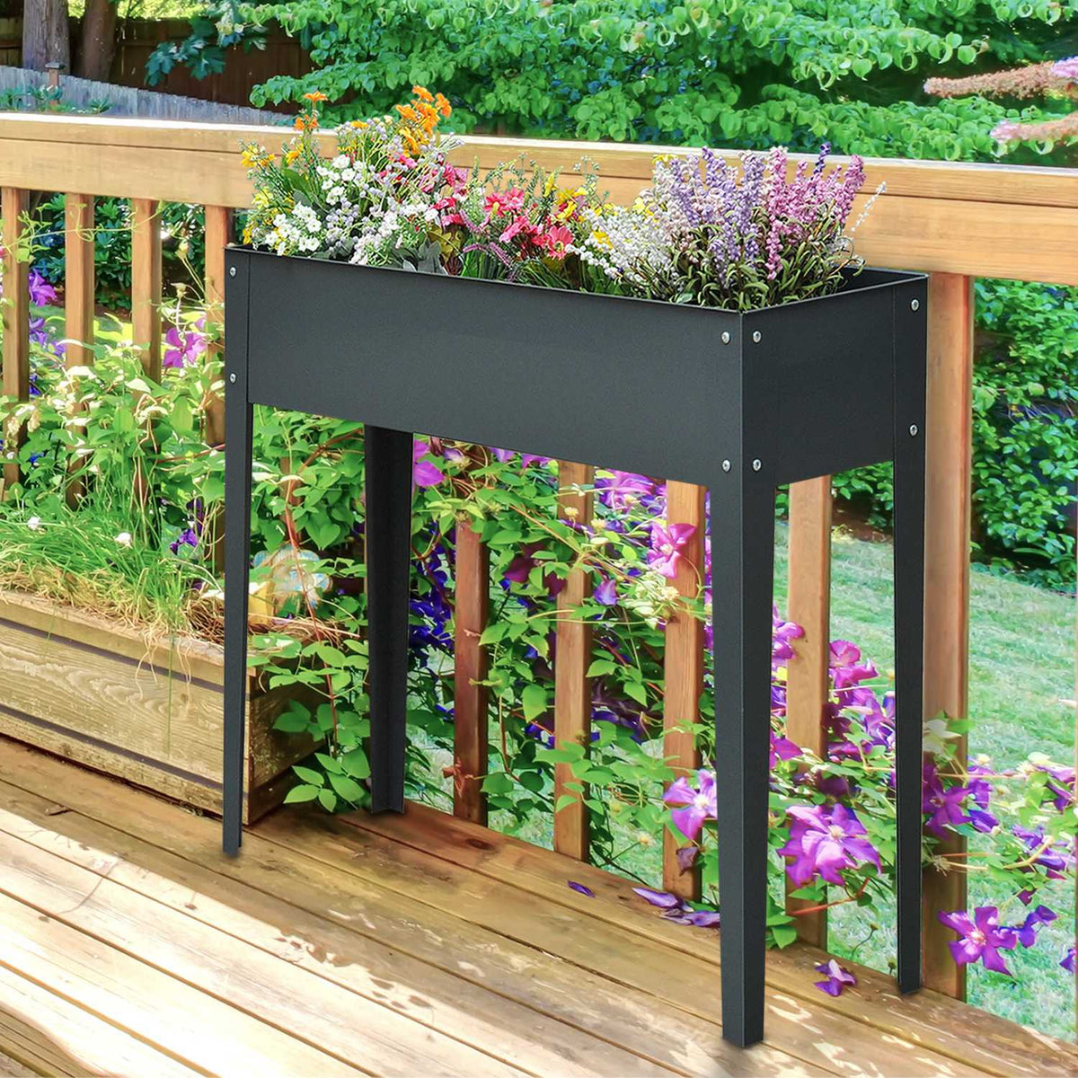 Raised bed herb bed plant box with feet and 3 drainage holes 100 x 30 x 80 cm made of metal for garden and balcony