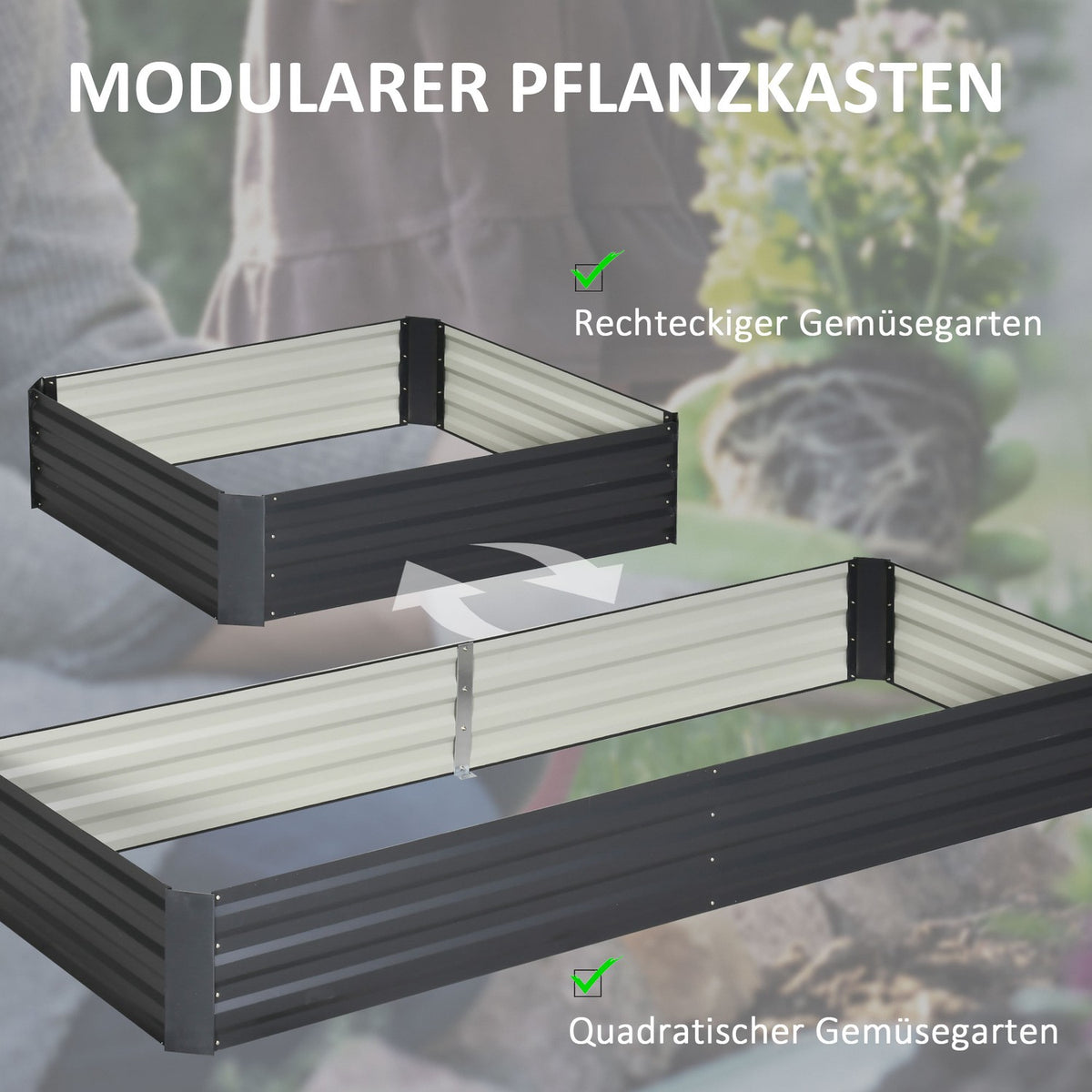 Raised bed made of steel 241 x 90.5 x 30 cm plant box flower box garden bed herb bed vegetable bed gray for garden lovers