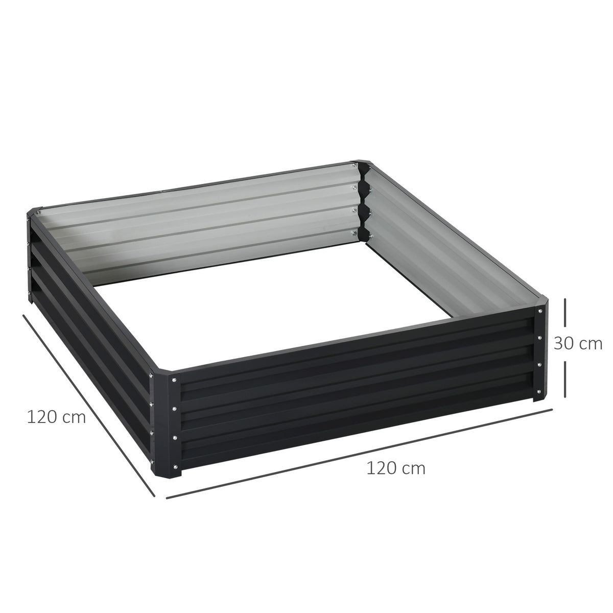 Raised bed made of steel flower box 120x120x30cm for garden terrace balcony grey, plant box vegetable bed