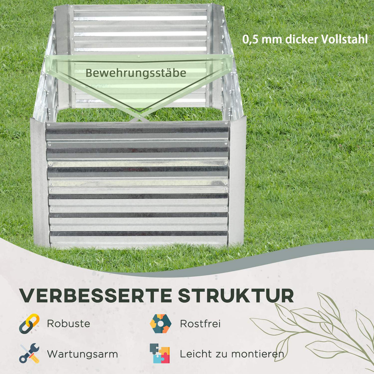 Raised bed made of steel, plant bed, cold frame, garden bed, flower box, pluggable, plant box, plant pot, 180 x 90 x 60 cm for garden, balcony, terrace, vegetable bed for flowers, plants, fruit