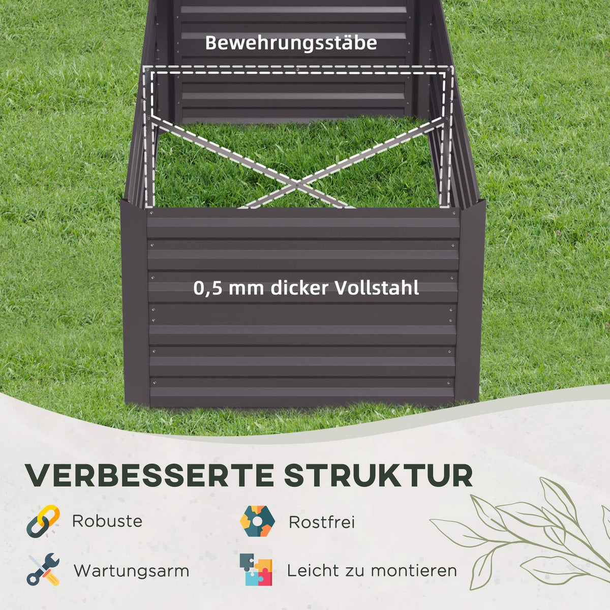 Raised bed made of steel, plant bed, cold frame, garden bed, flower box, pluggable, plant box, plant pot, vegetable bed, 180 x 90 x 60 cm for garden, balcony, terrace, garden trellis for flowers, plants, fruit