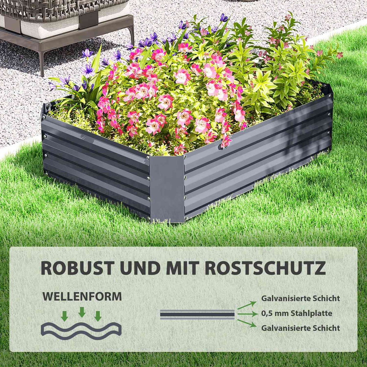 Raised bed made of steel, plant bed, cold frame, garden bed, flower box, stackable, plant box, vegetable bed, 120 x 90 x 30 cm for garden, balcony, plant pot for flowers, plants, vegetables