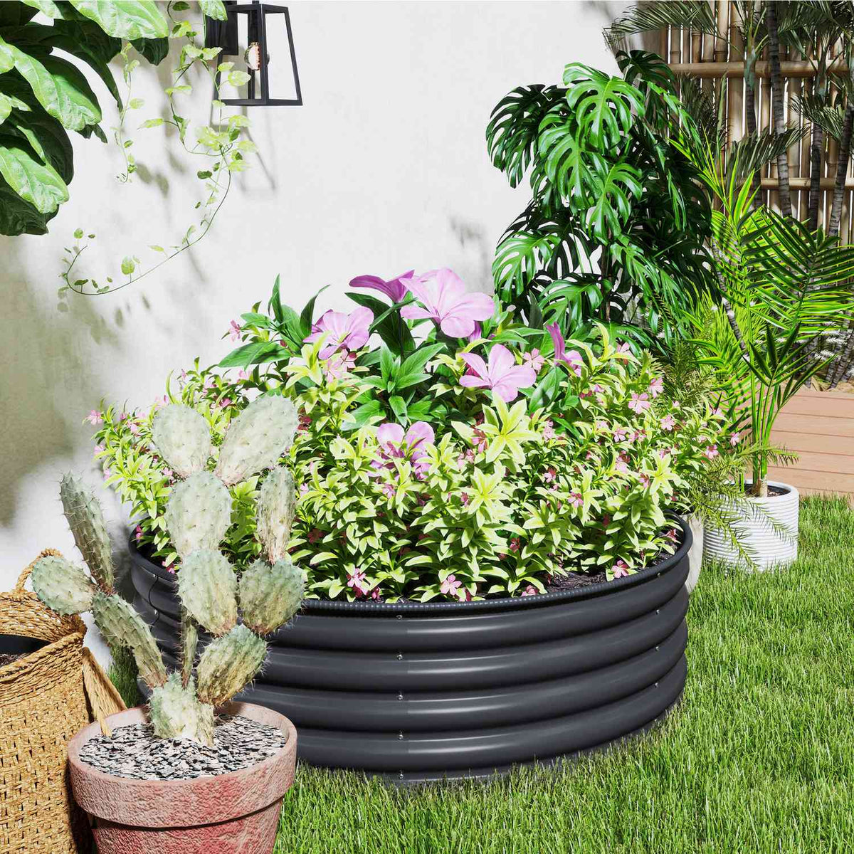 Raised bed made of steel, plant bed, cold frame, garden bed, stackable, flower box, plug-in plant box, 120 x 120 x 43 cm, vegetable bed for garden, balcony, terrace, plant pot for flowers, plants