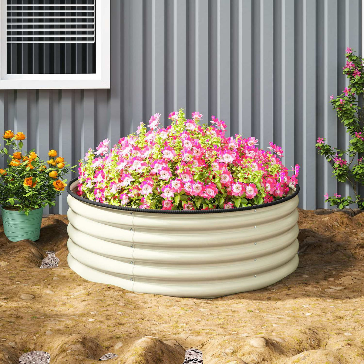 Raised bed made of steel, plant bed, cold frame, garden bed, stackable, flower box, plug-in plant box, 120 x 120 x 43 cm, vegetable bed for garden, balcony, terrace, plant pot for flowers, plants