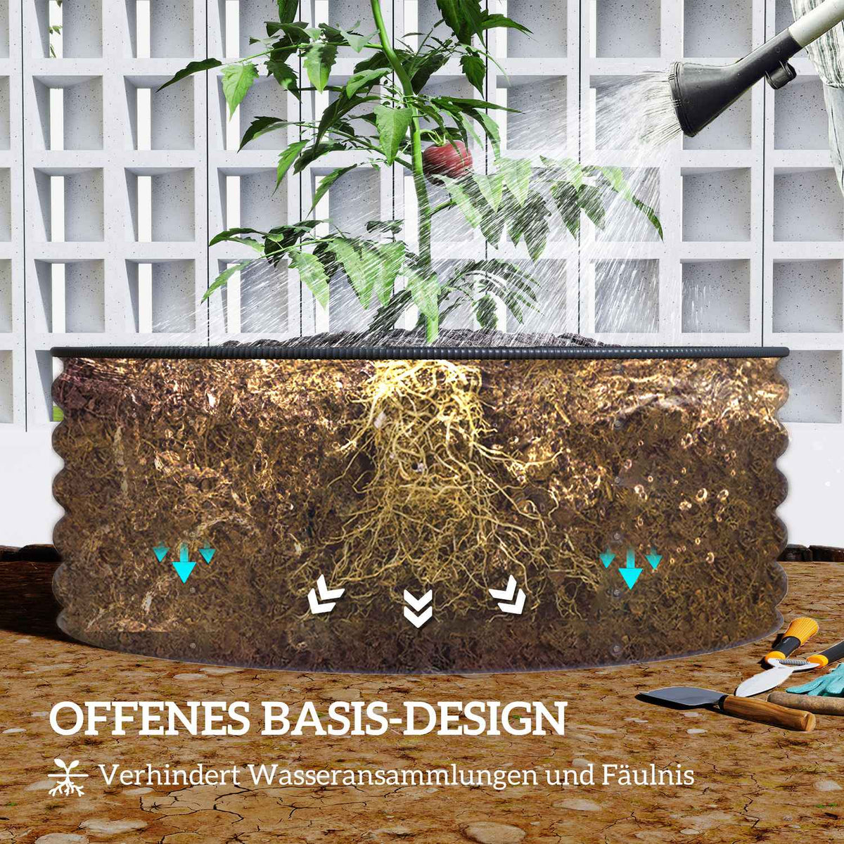 Raised bed made of steel, plant bed, cold frame, garden bed, stackable, flower box, plug-in plant box, 120 x 120 x 43 cm, vegetable bed for garden, balcony, terrace, plant pot for flowers, plants