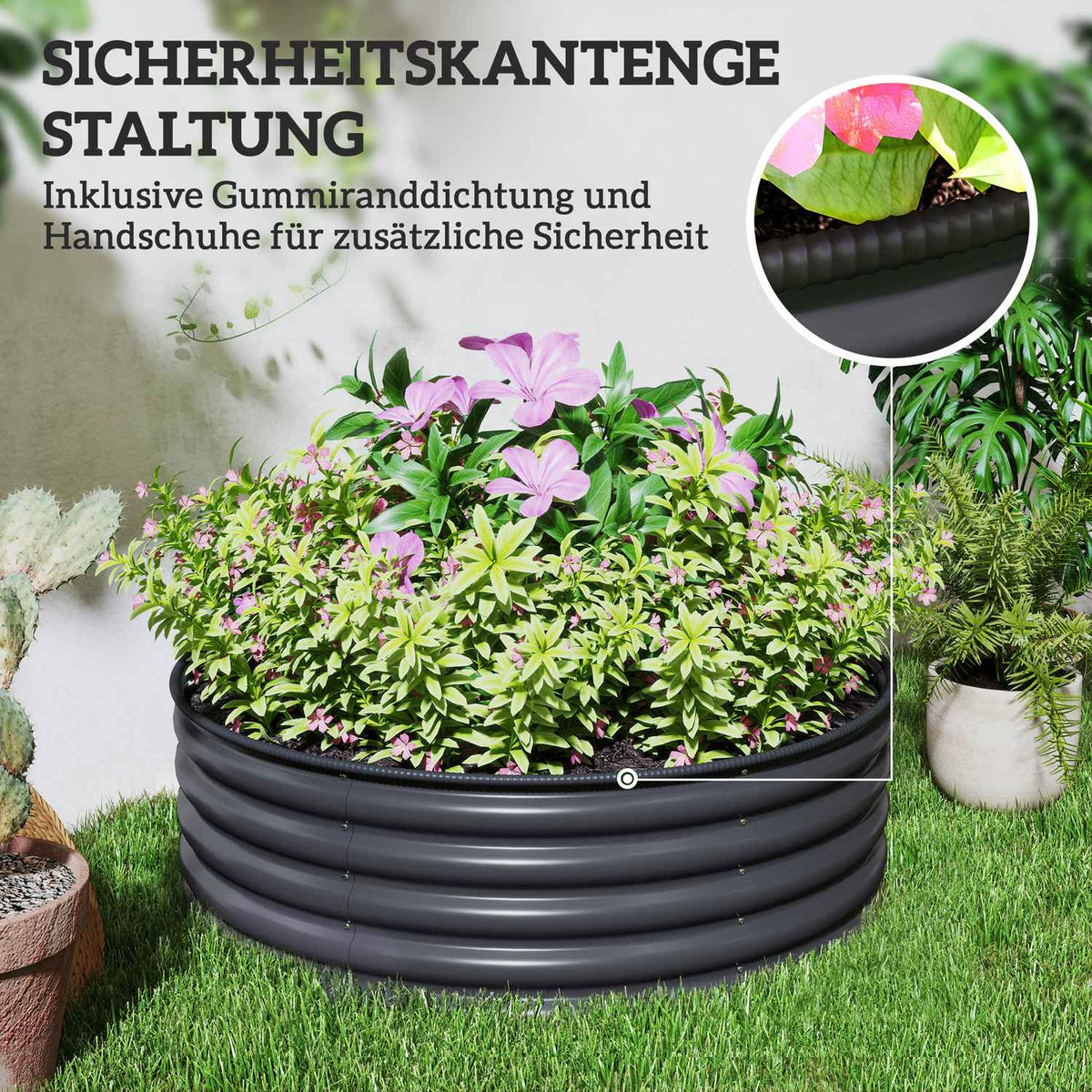 Raised bed made of steel, plant bed, cold frame, garden bed, stackable, flower box, plug-in plant box, 120 x 120 x 43 cm, vegetable bed for garden, balcony, terrace, plant pot for flowers, plants