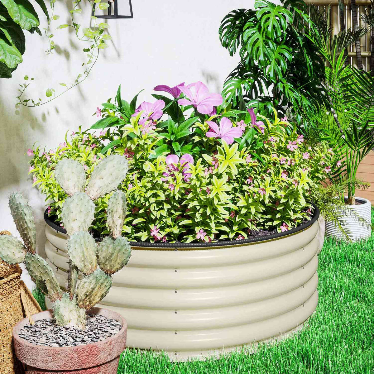 Raised bed made of steel, plant bed, cold frame, garden bed, stackable, flower box, plug-in plant box, 120 x 120 x 43 cm, vegetable bed for garden, balcony, terrace, plant pot for flowers, plants
