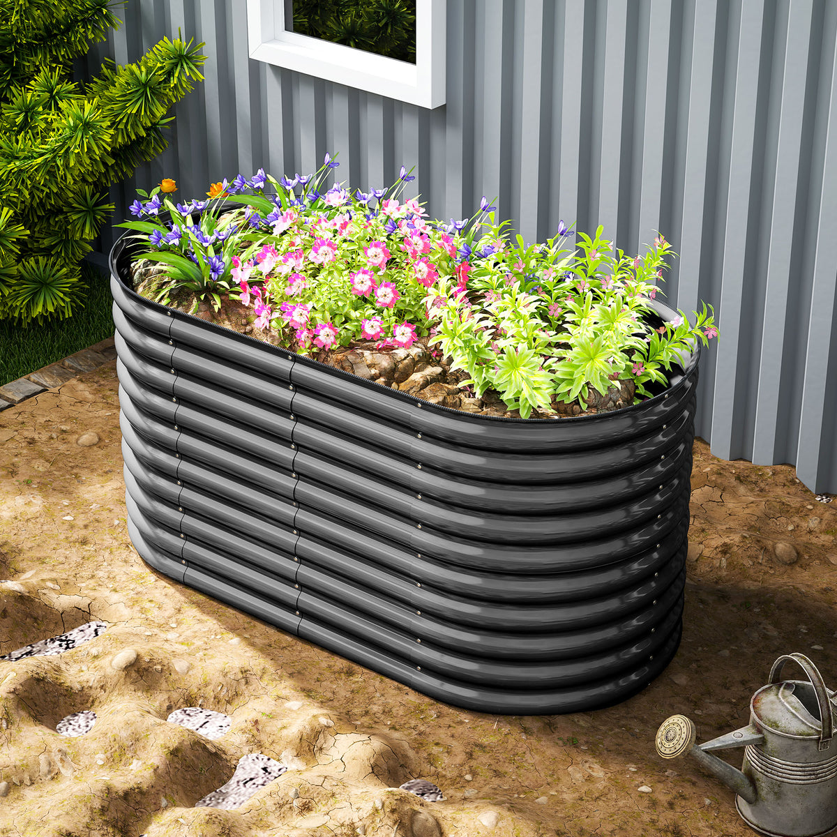 Raised bed made of steel, plant bed, cold frame, garden bed, stackable, flower box, plug-in plant box, 160 x 80 x 80 cm, vegetable bed for garden, balcony, terrace, plant pot for flowers, plants