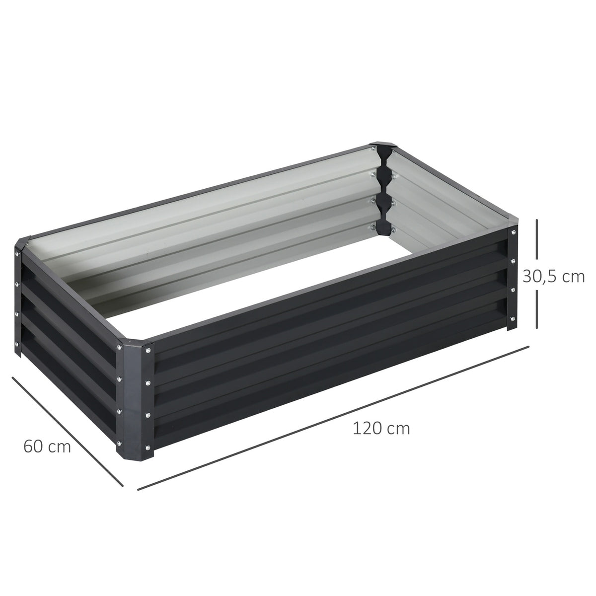 Raised bed made of steel, rustproof plant box 120 x 60 x 30.5 cm, open vegetable bed & herb bed for garden and balcony, gray