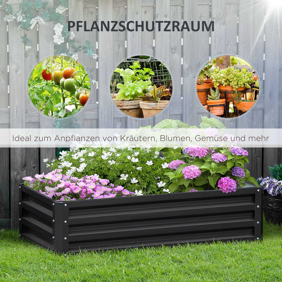 Raised bed made of steel, rustproof plant box 120 x 60 x 30.5 cm, open vegetable bed & herb bed for garden and balcony, gray