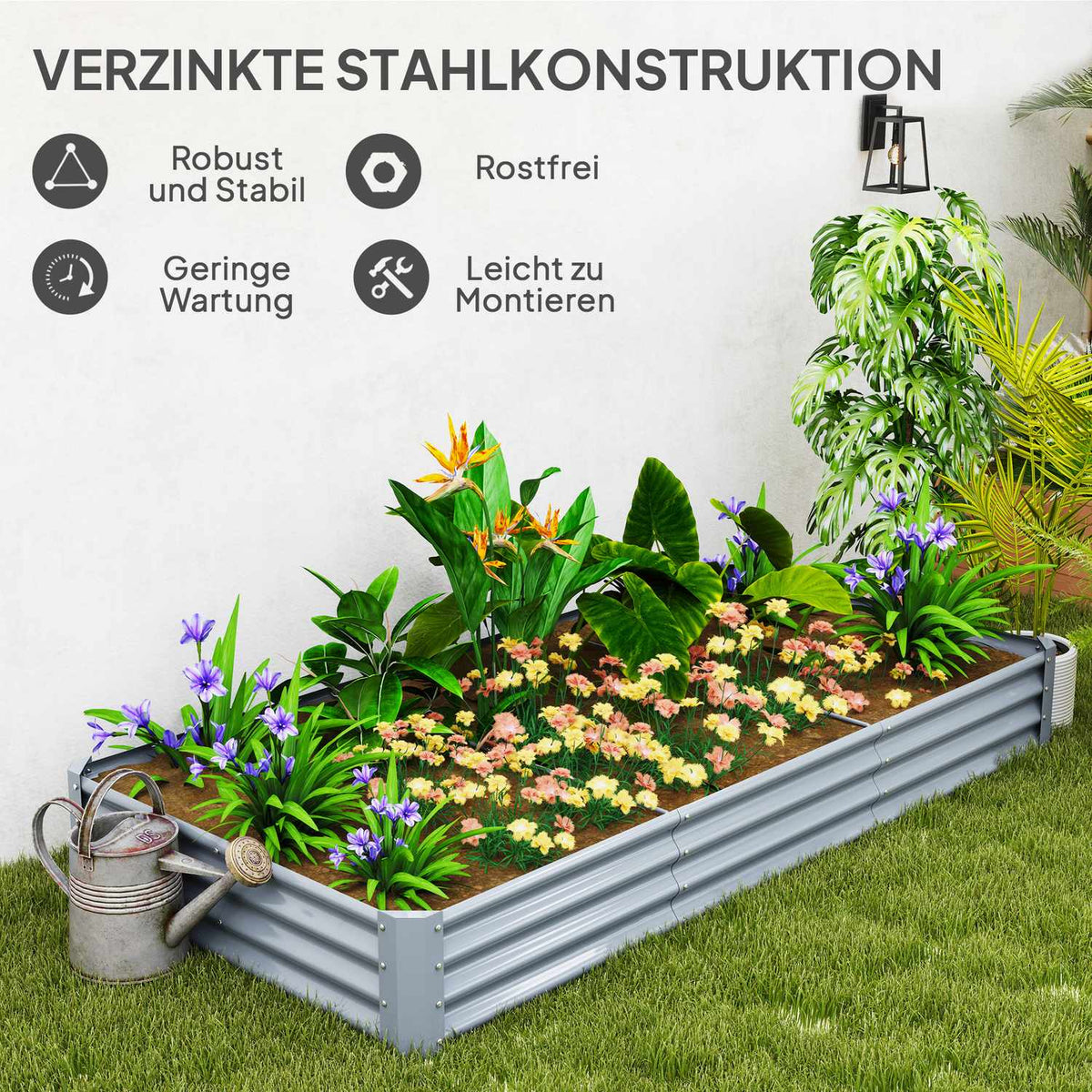 Raised bed made of steel, weather-resistant plant bed with anti-cut edge, cold frame, garden bed, rust-proof plant box, plant pot, 240 x 120 x 30 cm for garden, balcony, vegetable bed for flowers, vegetables