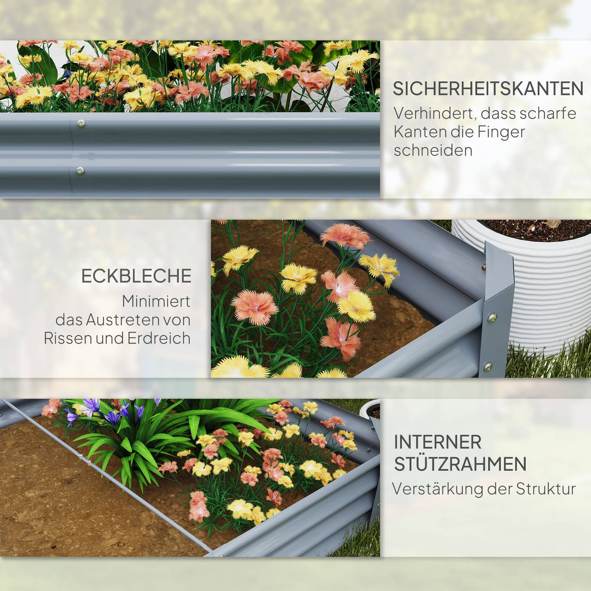 Raised bed made of steel, weather-resistant plant bed with anti-cut edge, cold frame, garden bed, rust-proof plant box, plant pot, 240 x 120 x 30 cm for garden, balcony, vegetable bed for flowers, vegetables