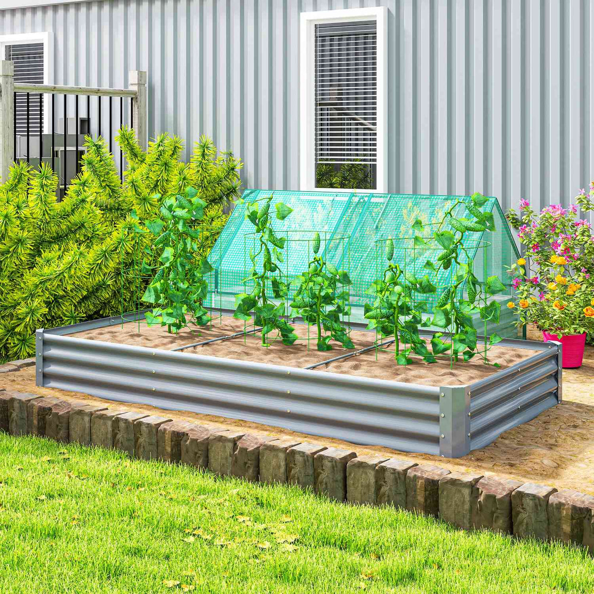 Raised bed made of steel, weather-resistant plant bed with anti-cut edge, cold frame, garden bed, rust-proof plant box, plant pot, 240 x 120 x 30 cm for garden, balcony, vegetable bed for flowers, vegetables