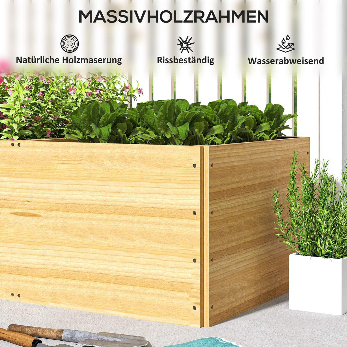 Raised bed made of wood, plant bed cold frame with 3 planting zones, garden bed flower box, plant box 140 x 60 x 40cm vegetable bed for garden balcony terrace, plant pot for flowers, plants, fruit