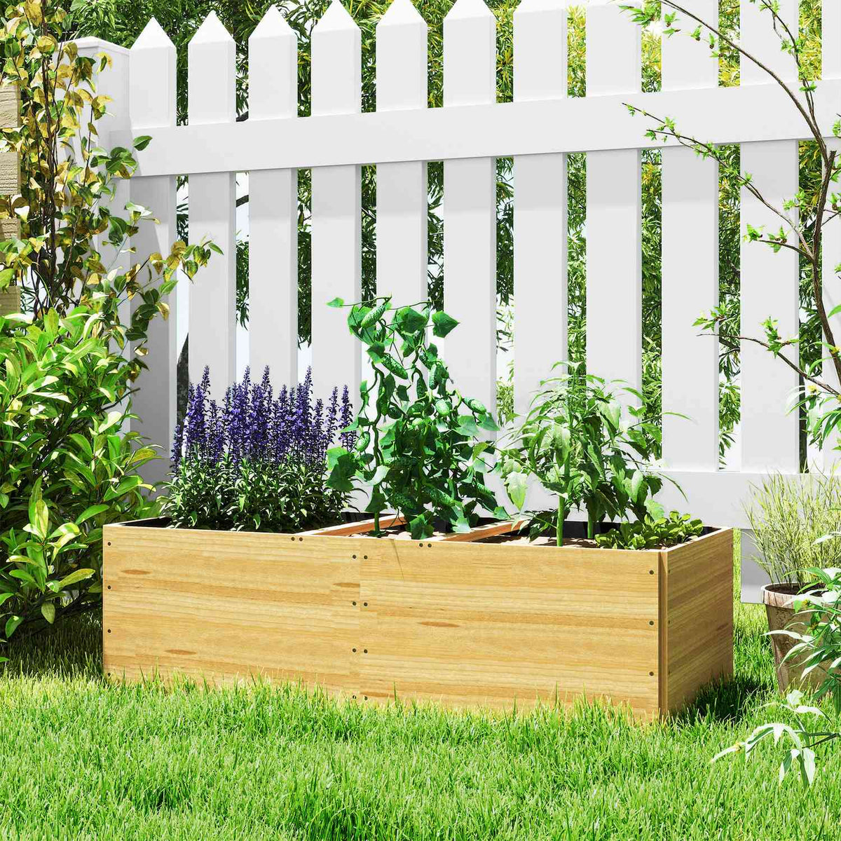 Raised bed made of wood, plant bed cold frame with 3 planting zones, garden bed flower box, plant box 140 x 60 x 40cm vegetable bed for garden balcony terrace, plant pot for flowers, plants, fruit