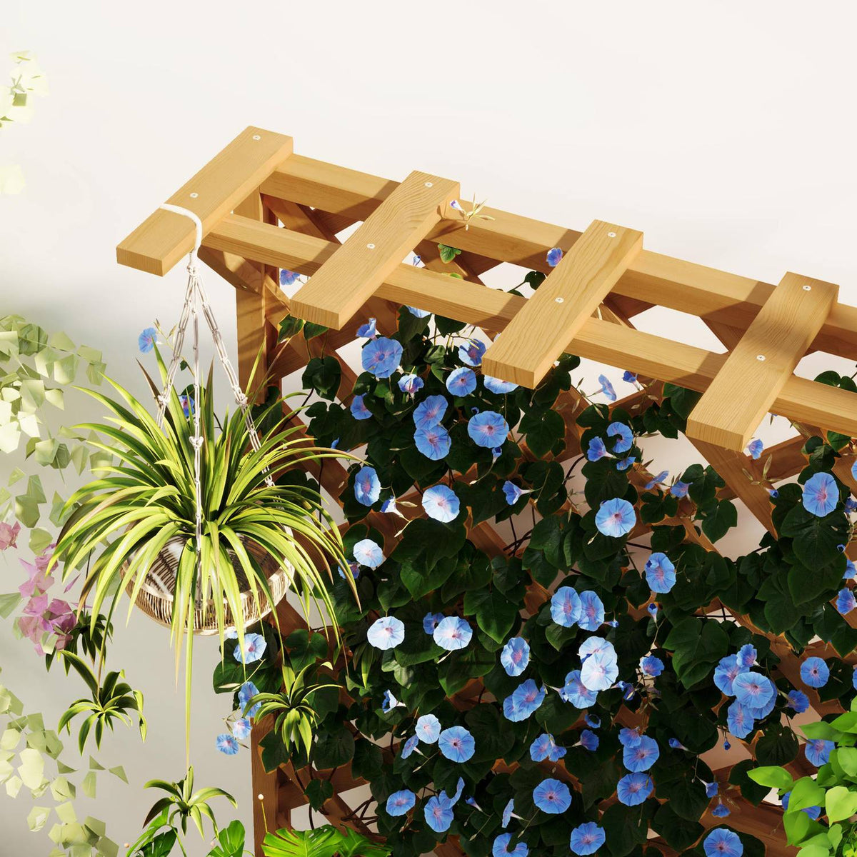 Raised bed plant box with trellis roof trellis plant pot flower box wood, garden trellis 64 x 33 x 122cm for garden balcony terrace, flower pot for climbing plants basket plants, flowers