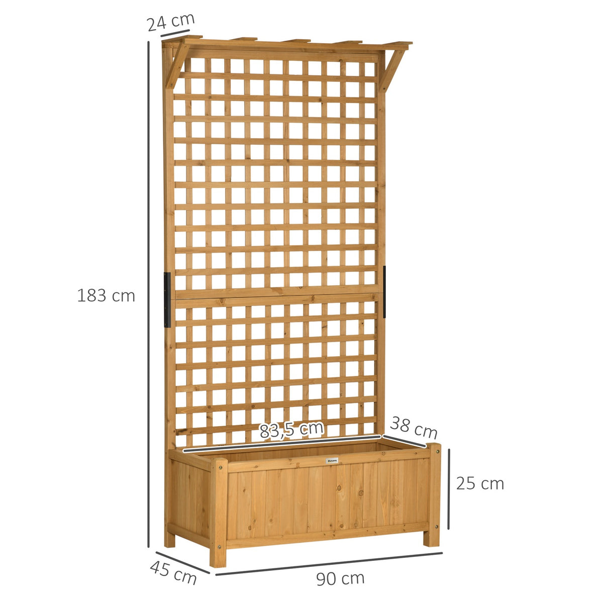 Raised bed plant box with trellis, trellis plant pot, flower box, wood, garden trellis 90 x 45 x 183 cm for garden, balcony, terrace, flower pot for climbing plants, basket plants, flowers
