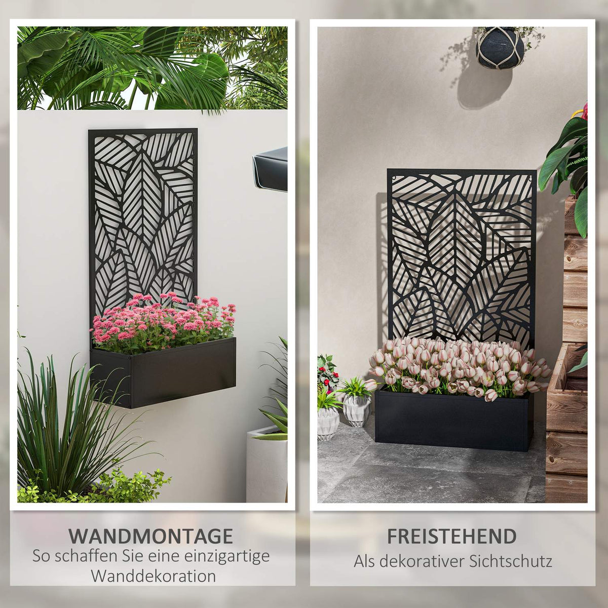 Raised bed planter, wall-mounted planter, metal flower box, garden trellis 61 x 23 x 113cm for garden, balcony, terrace, flower pot for climbing plants, flowers